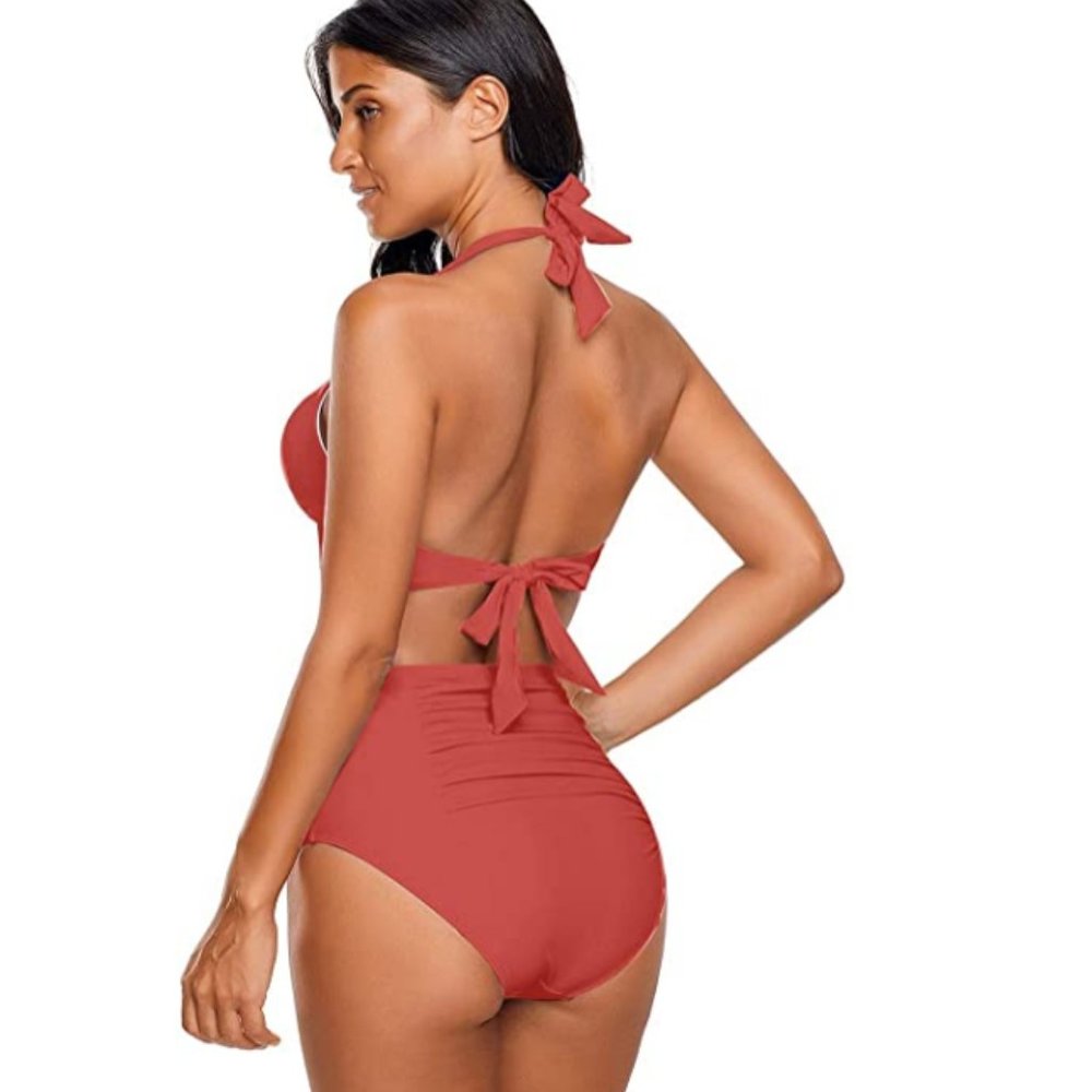 Super Classy High Waist Ruched Two Piece Bikini - Picture 2 of 4
